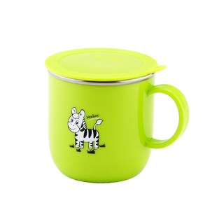 ZEBRA THAILAND 兒童304馬克杯 附蓋 304不鏽鋼 耐熱約130°C 附把手, 綠色, 250cc, 1個