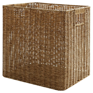 NATURE LIVING DAISY GARDEN 藤編收納籃 手工製作 容易拿取的兩側握把 防止變形的堅固鋼架, 34 x 26 x 33cm, 1個, 咖啡色