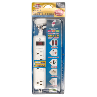 WeiTien 威電 過載斷電1開4座電源線組 125VAC 15A MAX 1650W, 1.8m, 碳纖線, 1個