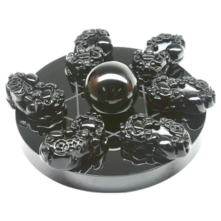 開運方程式 貔貅七星陣, 底座10cm + 圓珠3cm + 貔貅3.5cm, 黑曜石