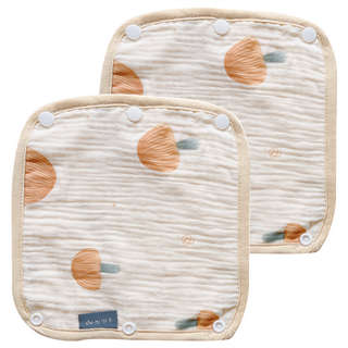 Chu-mi 啾米 四層紗背帶口水巾組，棉 100%, 尺寸 20x20 CM，中國製, 橘蘑菇, 2條