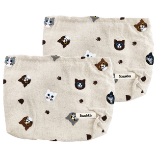 Sozakka 貓咪刺繡化妝包 25x18x5cm 棉、棉麻, 米白色, 2個