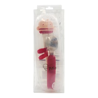 PUKU 藍色企鵝 學習筷湯匙 三指環設計 輕鬆學習拿筷子, 粉色, 湯匙 + 筷子 + 收納盒, 1組