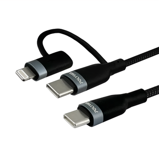 POLYWELL 寶利威爾 USB-C-C + Lightning PD編織快充線, 1m, PW15-W45-M660, 1條