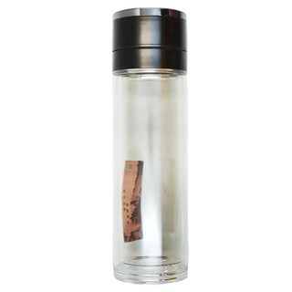 一鍵開蓋茶水分離杯, 高硼矽玻璃, 不鏽鋼茶隔, 500ml, 黑色, 1個