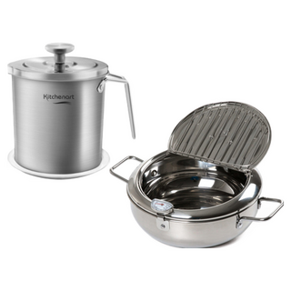 Kitchen-Art 不鏽鋼濾油壺 + 不鏽鋼IH油炸鍋, 20cm, 銀色, 1組