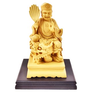 養慧軒 金剛砂陶土精雕佛像 降龍濟公, 5.5x5x10.5公分 (不含木製底座), 木色, 1個