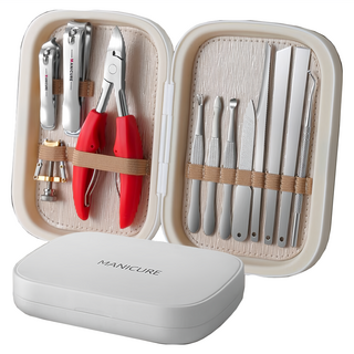 SC優選 不鏽鋼指甲剪刀嵌甲修腳工具 12件套, 典雅白, 1組