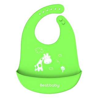 哩哩摳摳 LILIKOKO 兒童吃飯圍兜 綠色 矽膠 0-5歲適用, 1個, 1入