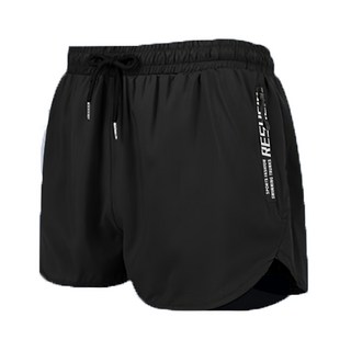 【COMET】雙層寬鬆兩用沙灘游泳褲, 彈性速乾, 側邊拉鍊口袋, XL, 經典黑