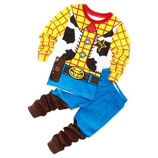 TOY STORY 玩具總動員 愛北鼻 兒童薄長袖套裝, 110, 黃藍胡迪