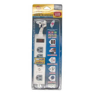 WeiTien 威電 1開4插電腦線 過載斷電 防雷擊突波吸收, 1.8m, 白色, 1個