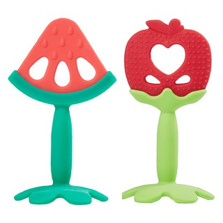 BABY&I 柔軟安全矽膠材質, 固齒器 + 收納盒, 西瓜 + 蘋果, 1組