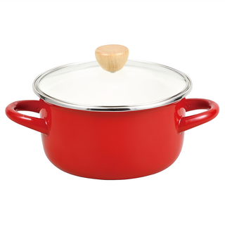 PEARL LIFE 珍珠金屬 Petit Cook 琺瑯深燉鍋 附玻璃蓋 HB-4877, 16cm, 紅色, 1支