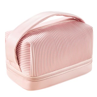 Sunday Life 輕奢奶油質感雙層大容量收納化妝包, 粉色, 1個