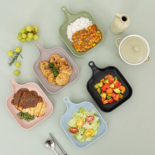 Ggoomim 單柄方形餐盤 Set 5入 方便使用, 單品, 黑色 + 橄欖綠色 + 粉色 + 灰色 + 淺藍色, 1組