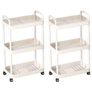 安一錦鯉 ANJINLI 儲物架 三層帶滾輪推車置物架, 2個, 白色
