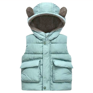 秋冬熊耳朵背心外套 超有質感滑面布料 內裡刷毛 穿著好舒適, 130, 淺綠色