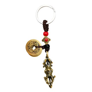 金剛杵 招財五帝錢鑰匙圈, 金剛杵(約4.8cm*1.3cm*1.3cm), 五帝錢(約直徑2.3cm), DSTL-1086, 1個