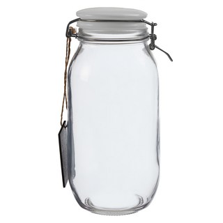 Premier 標記扣式玻璃密封罐 白色 2L, 密封防潮，透明易視，簡約風格, 單件, 1個