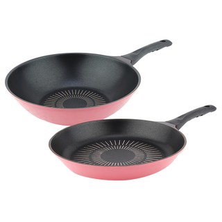 Kitchen-Art 鑽石不沾鍋兩件組, 粉色, 28 公分平底鍋 + 28 公分炒鍋, 1組
