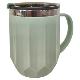 Quasi 稜波雙飲馬克杯 304不鏽鋼內層 食品級 可插吸管, 抹綠, 1個