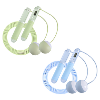 LEADER X 高階智能計數跳繩 快速燃脂有氧減肥 附無線球與有線繩, 手柄(19 x 3cm) + 無線球(直徑6.5cm) + 有線繩長(280 x 0.2cm), 綠色 + 藍色, 1組