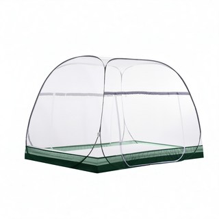 Life 2024最新款 加大加寬加高免安裝大方頂蒙古包雙開門蚊帳 雙人加大款, 條紋綠