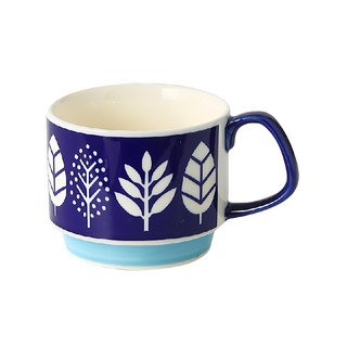 Homely Zakka日式復古陶瓷掛耳咖啡杯300ml 享受您的咖啡時光, 藍白樹, 1個
