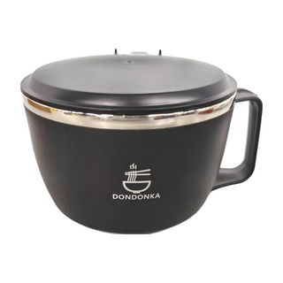 KOUJI叩吉好物 304不鏽鋼泡麵碗 S05, 碗內304不鏽鋼，PP外殼，把手處可放置餐具，瀝水孔設計, 黑色, 1個