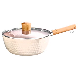 日式麥飯石不沾帶蓋雪平鍋 鍋具 鍋蓋 手柄木製 鋼鐵 玻璃, 22cm, 1個