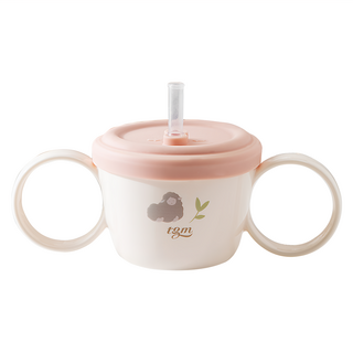 Tgm 2合1吸管學習杯碗，衛生矽膠材質，輕巧重量，強力密封防漏, 珊瑚粉色, 200ml, 1個