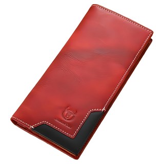 LIKEHOUSE 真皮頭層牛皮11卡位撞色男士長夾 LH104, 紅色, 1個, 10 x 19.5 x 2cm
