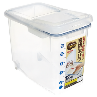 ASVEL 密封米箱 附量米器 底部輪子設計 附小盤子 米箱計量刻度一目了然, 1個, Transparent