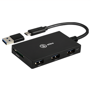 aibo多合一晶片讀卡機 附轉接頭 Type-C ATM 記憶卡 USB3.0 HUB，支援網路報稅、自然人憑證, ICCARD-ABX3, 黑色, 1台