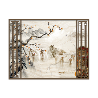 24mama 掛畫 單聯式 抽象插圖 瀑布山丘 棕色格柵 無框畫 -開花的樹, 40 x 30cm, 棕色