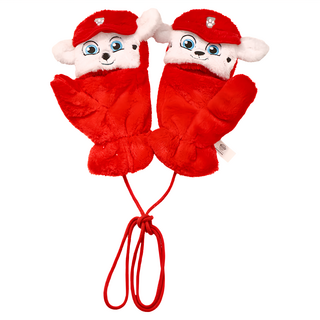 汪汪隊立大功 露指翻蓋保暖絨毛手套-毛毛, 不適用, 紅色