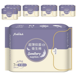 Finetech 釩泰 抑菌涼感衛生棉 棉柔表層 量大不擔心 7片 29cm 夜用, 輕薄, 6包