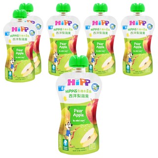 HiPP 喜寶 生機水果趣 果泥 不添加砂糖 軟袋獨立包裝 適合4個月以上寶寶, 100g, 6包, 西洋梨蘋果