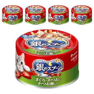 unicharm pet 銀湯匙 貓罐頭, 鮪魚+鰹魚+柴魚片, 70g, 5罐