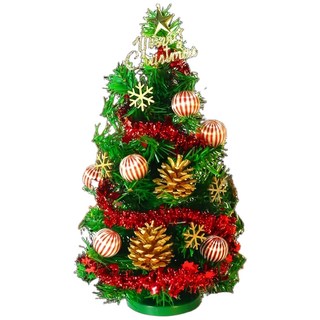 摩達客 耶誕台灣製迷你裝飾綠色聖誕樹 (金松果糖果球色系)(免組裝), 1尺(30cm)