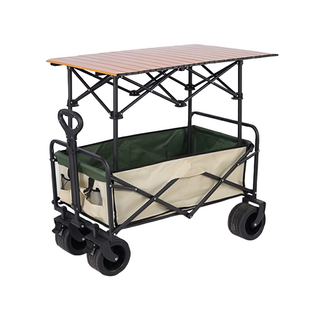 升降款露營桌推車 萬用快速折疊 戶外露營好幫手, 米綠色, 1個