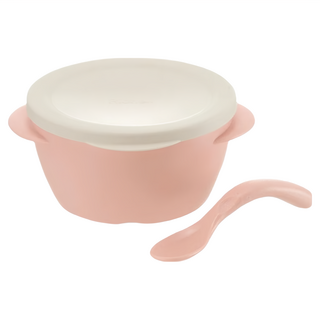 Richell 利其爾 TLI 雙層可拆式不鏽鋼碗 附蓋含湯匙 M, 不鏽鋼材質 味道不殘留, 內外碗設計 兩種使用方式, 特殊弧度湯匙 方便寶寶抓握, 粉色, 1組