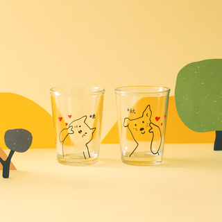 Mao's 樂陶陶 李瑾倫聯名愛貓愛狗玻璃杯組 8.5 x 6.6cm 166ml, 透明色, 1組