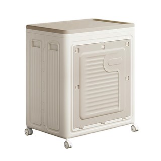 FANCY LIFE 帶輪折疊收納箱 前全開大款 120L, 1個, 58 x 39 x 68cm, 奶白咖