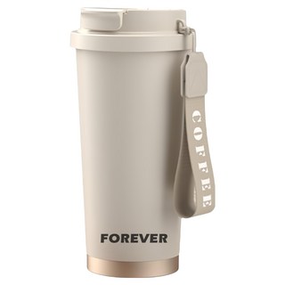 FOREVER 316不鏽鋼杯陶瓷塗層雙飲蓋咖啡保溫杯, 燕麥白, 530ml, 1個