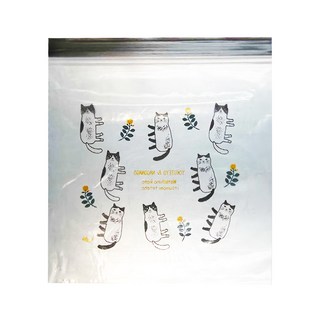 kUSUgURU JAPAN 日本眼鏡貓 食物密封保鮮夾鏈袋 Nagonago-san, M(28 × 26 x 8cm), 10個, 1組