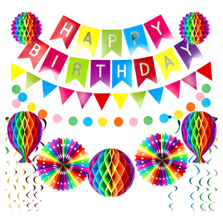 拉旗22件套組 - DIY紙巾流蘇 生日婚禮派對裝飾, 彩色, 1組