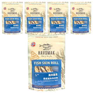 海夫默克 挪威鱈魚魚皮捲 犬用 100% 大西洋鱈魚皮 天然膠原蛋白 & Omega-3脂肪酸, 鱈魚, 50g, 5包