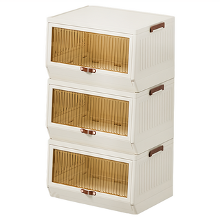 FAmILyLIFE 生活 6.5公升上掀式可疊加斜口磁吸收納箱3入組, 米白色, 1組